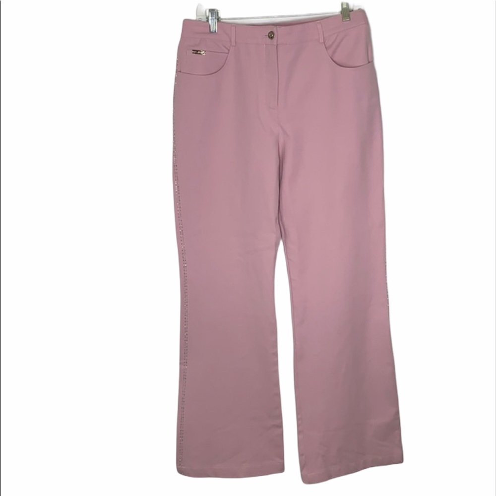 St. John Vintage Pink Bell Bottom Jeans With Liquid Silver